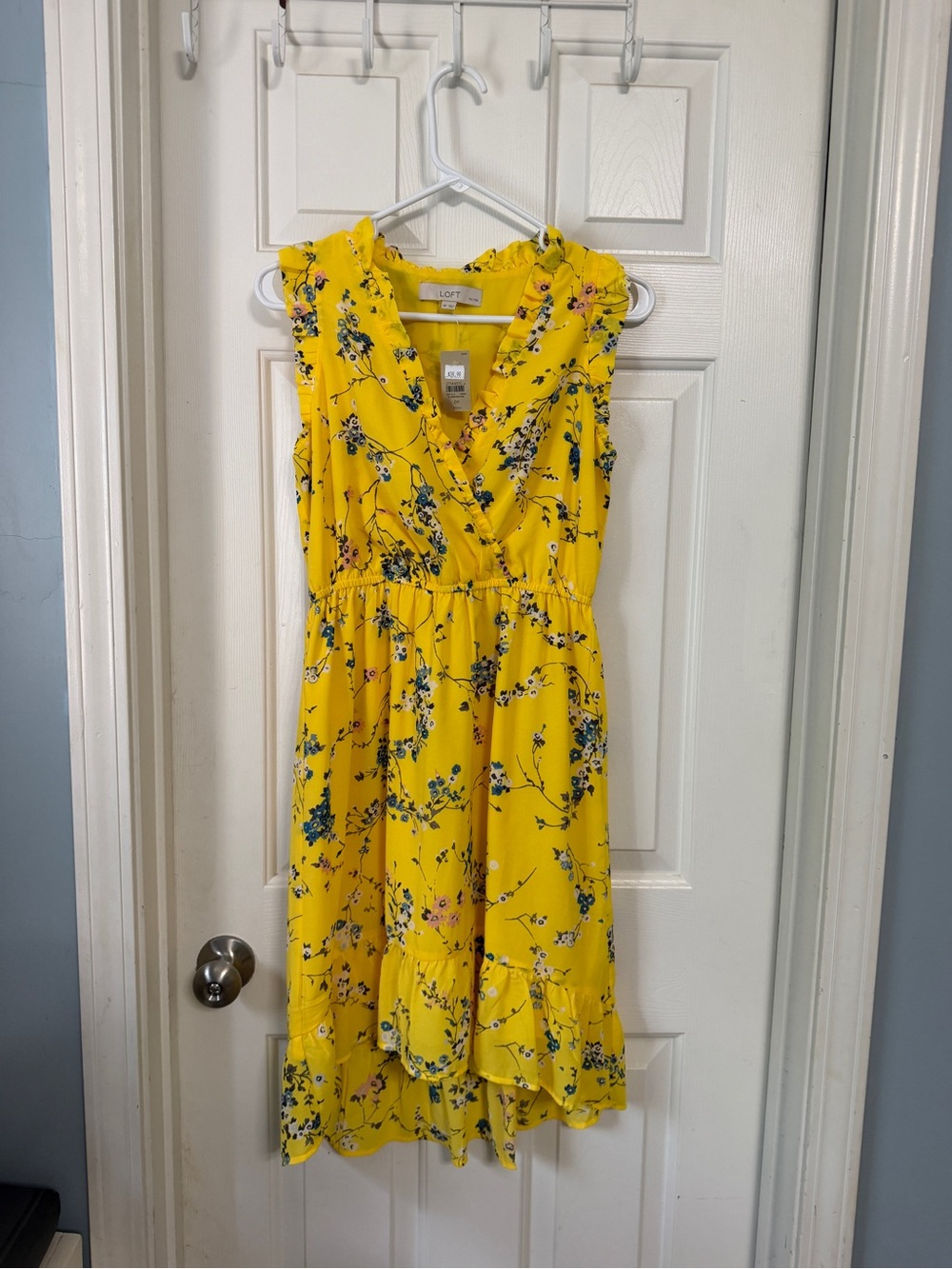 LOFT Yellow Floral Sleeveless Wrap Dress